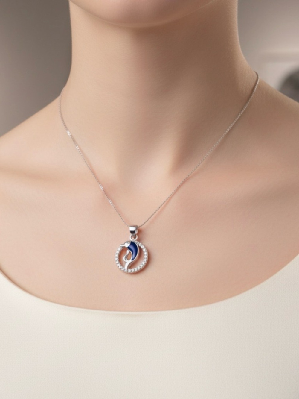 Silver and Blue Circle Pendant Only w/Enamel Accent